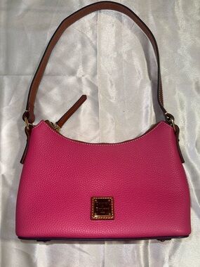 Dooney & Bourke Hot Pink Pebble Leather Shoulder Bag with Brown Strap